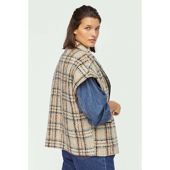 Anthropologie Anderson & Lauth Taupe Plaid Capelet OS - Picture 2 of 11